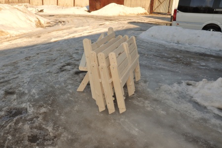 Комплект (Усиленный) банной мебели на 6-8 человек складной 120 см (Стол, скамейки, стулья) деревянный, КУС-02