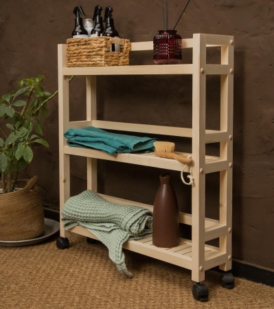 Этажерка узкая на колесиках деревянная, 3 полки, 75 х 70 х 17, Универсальная, СУ-34