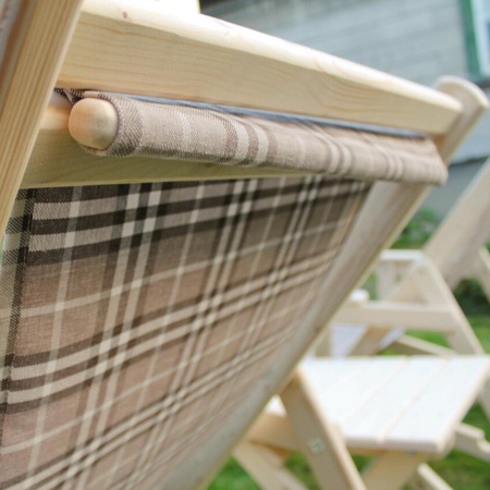 Шезлонг с клетчатой тканью, деревянный, складной, МС-14-К