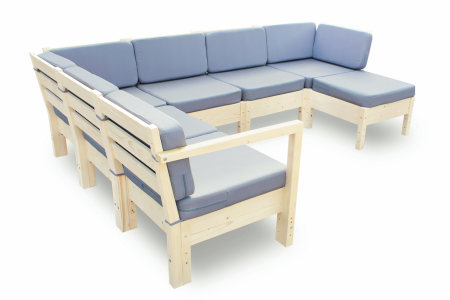Диван угловой с подушками деревянный с оттоманкой на 4 человека модульный, КМЛ-17