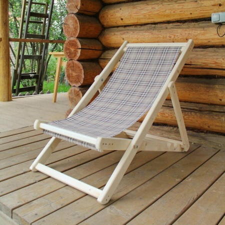 Шезлонг с клетчатой тканью, деревянный, складной, МС-14-К