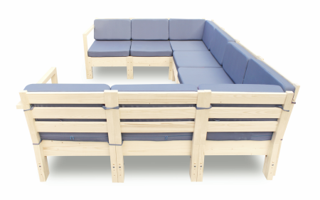 Диван П-образный деревянный с подушками для дачи и сада модульный на 4 человека Лаунж, КМЛ-20