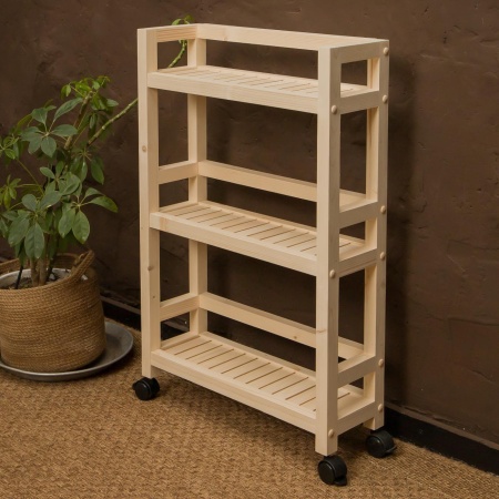 Этажерка узкая на колесиках деревянная, 3 полки, 75 х 52 х 17, Универсальная, СУ-35