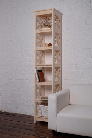 Стеллаж в стиле Прованс узкий, 7 полок, 195х40х40 см, деревянный, ХСП-03