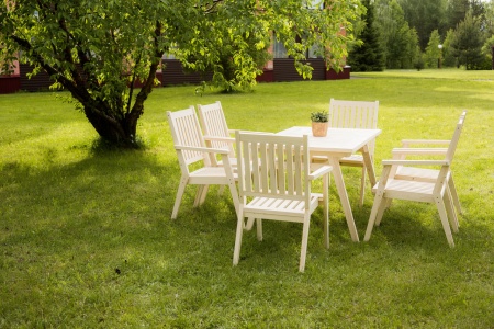 Купить  Комплект дачной мебели деревянный 140 см (Стол, 6 Кресел) , КМР-02