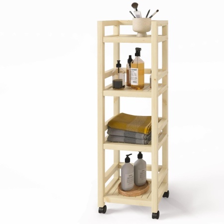 Этажерка на колесиках деревянная, 4 полки, 105 х 35 х 25, Универсальная, СУ-23
