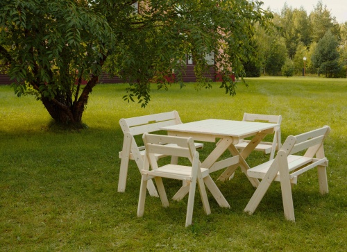 Комплект садовой мебели на 6-8 человек складной деревянный (стол, скамейки, стулья), КСС-02