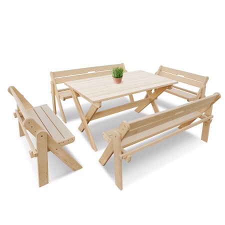 Комплект (Усиленный) банной мебели на 10 человек складной 150 см (Стол, 4 скамейки) деревянный, КУС-05