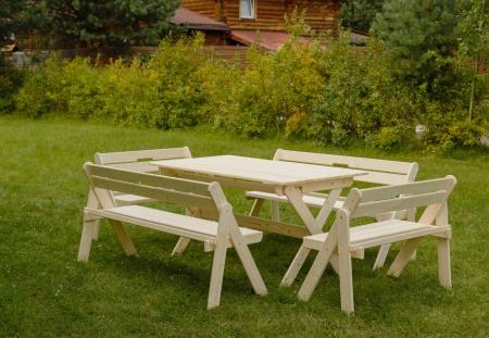 Комплект складной мебели на 10 человек (Стол 150 см, 4 скамейки) деревянный, КСС-05 Комплект складной мебели на 10 человек (Стол 150 см, 4 скамейки) деревянный, КСС-05