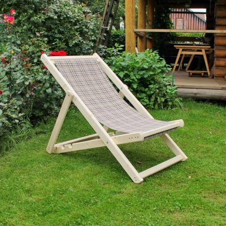 Шезлонг с клетчатой тканью, деревянный, складной, МС-14-К