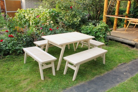 Купить  Комплект дачной мебели на 10 человек 140 см (Стол, 4 лавки) деревянный,  КМР-24