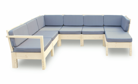 Диван угловой с подушками деревянный с оттоманкой на 4 человека модульный, КМЛ-17